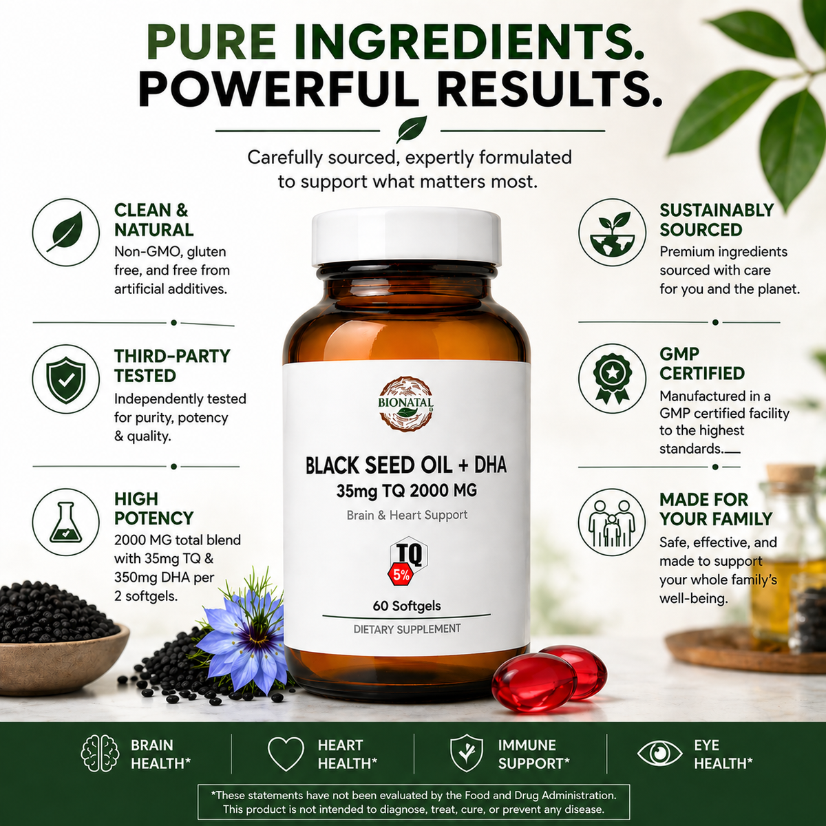 Black Seed Oil + DHA Omega-3, 5% Thymoquinone, 60 Softgels