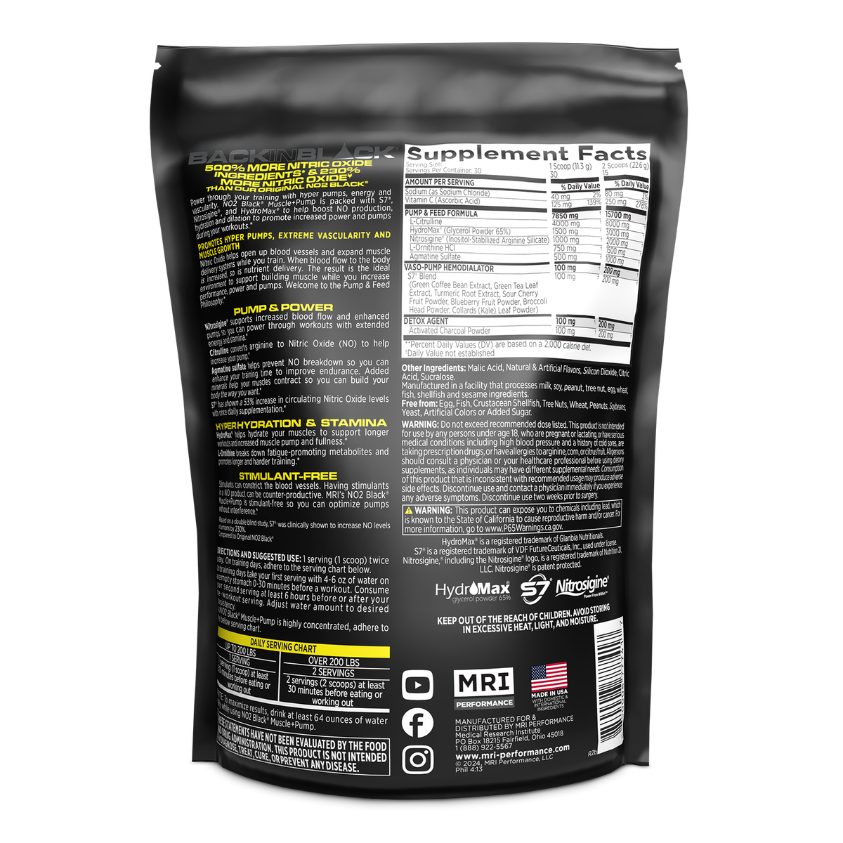 MRI Performance NO2 Black Muscle + Pump Nitric Oxide (30 servings)