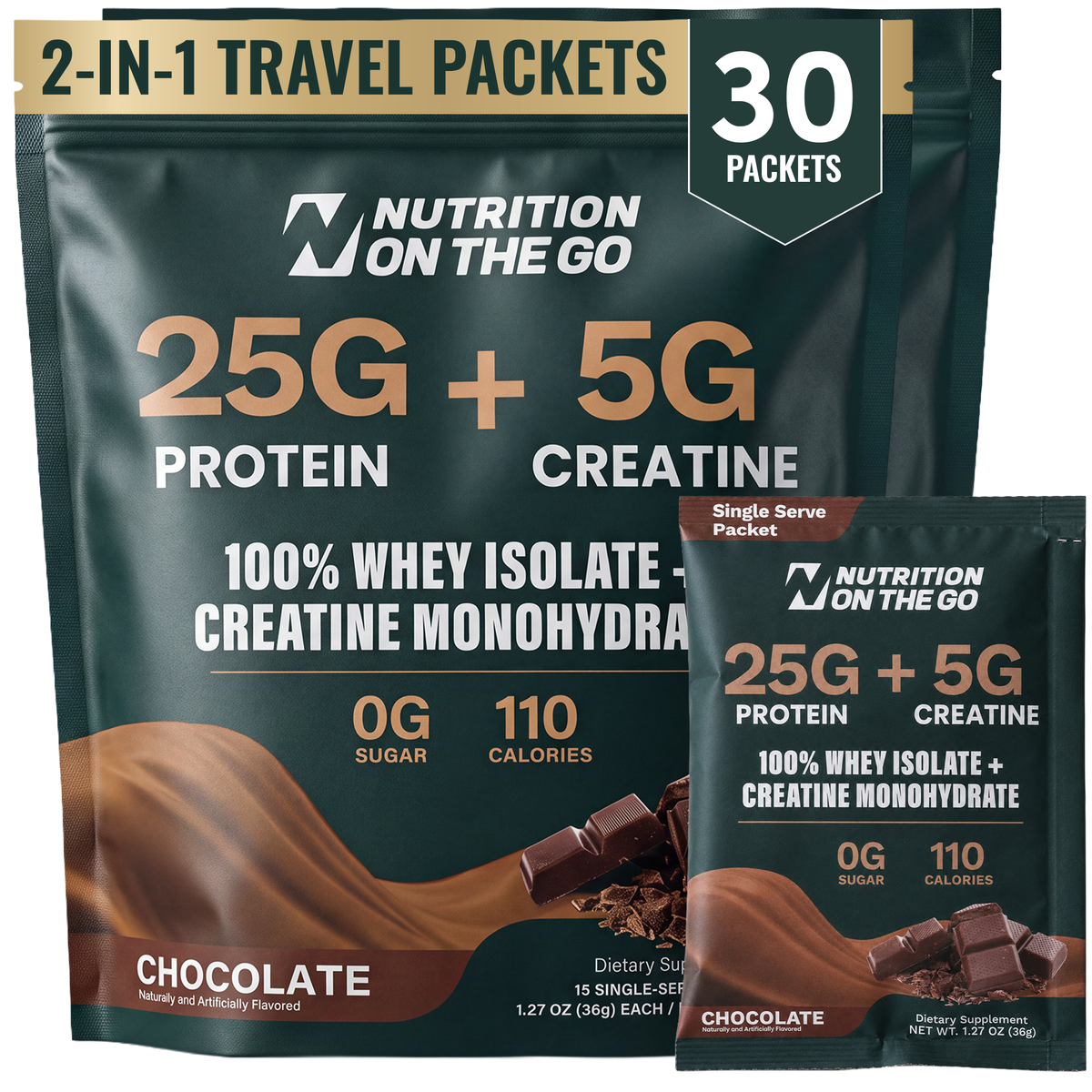 2-in-1 Whey Protein Isolate + Creatine Travel Packets