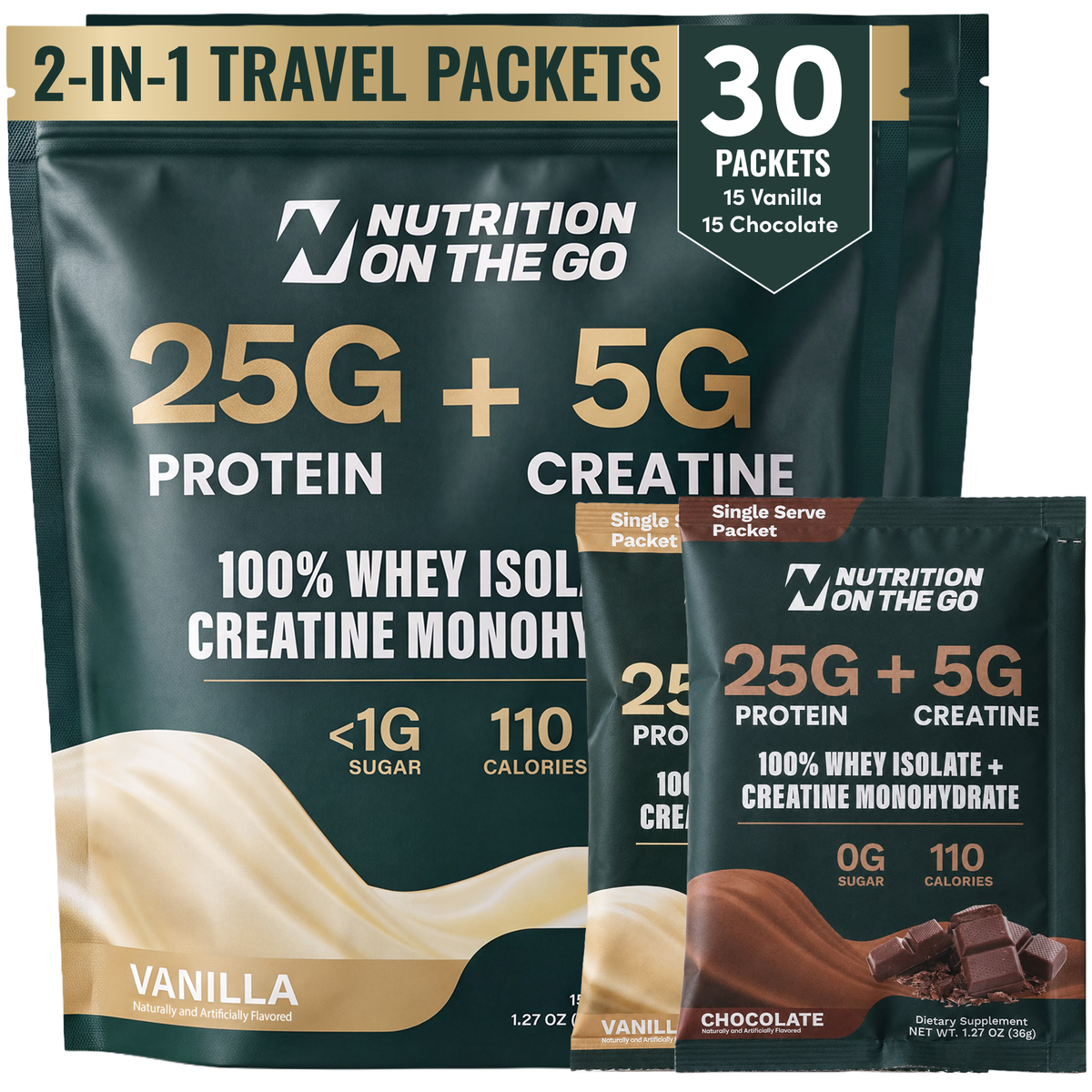 2-in-1 Whey Protein Isolate + Creatine Travel Packets
